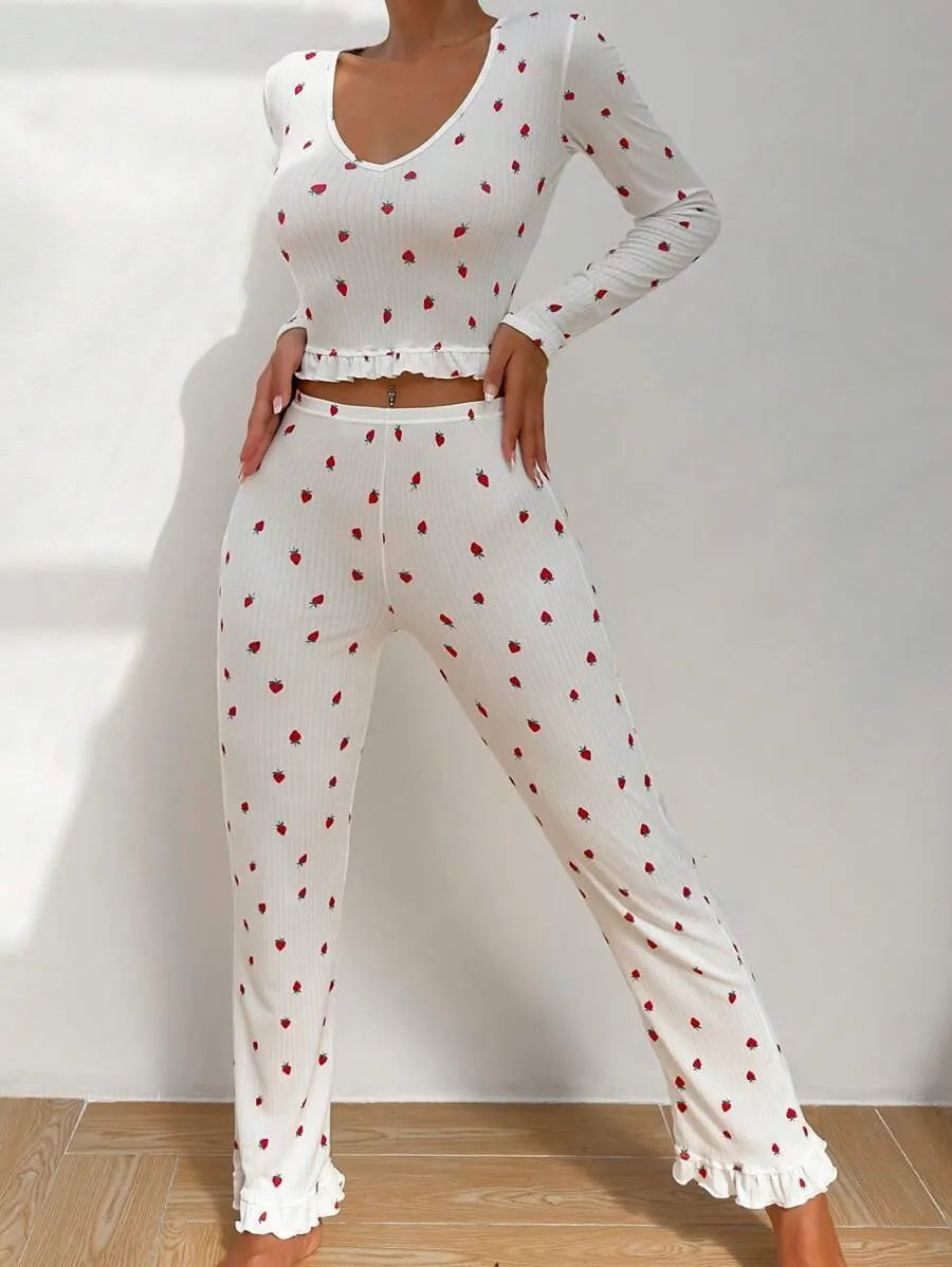 Pyjama à Fraises Femme – Ensemble Haut et Pantalon