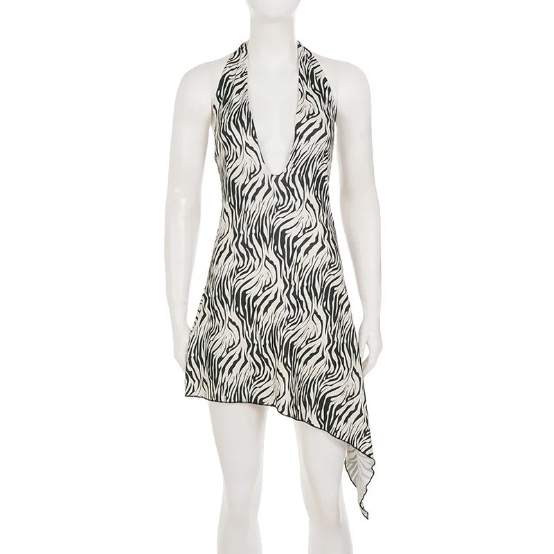 Robe mini dos nu asymétrique à imprimé zèbre pour femmes