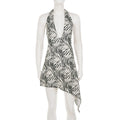Robe mini dos nu asymétrique à imprimé zèbre pour femmes