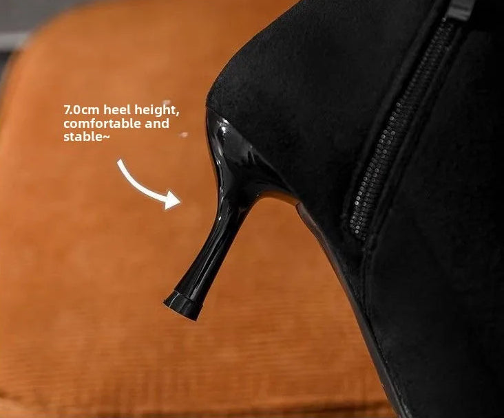 Bottines à talons hauts en velours noir pour femmes