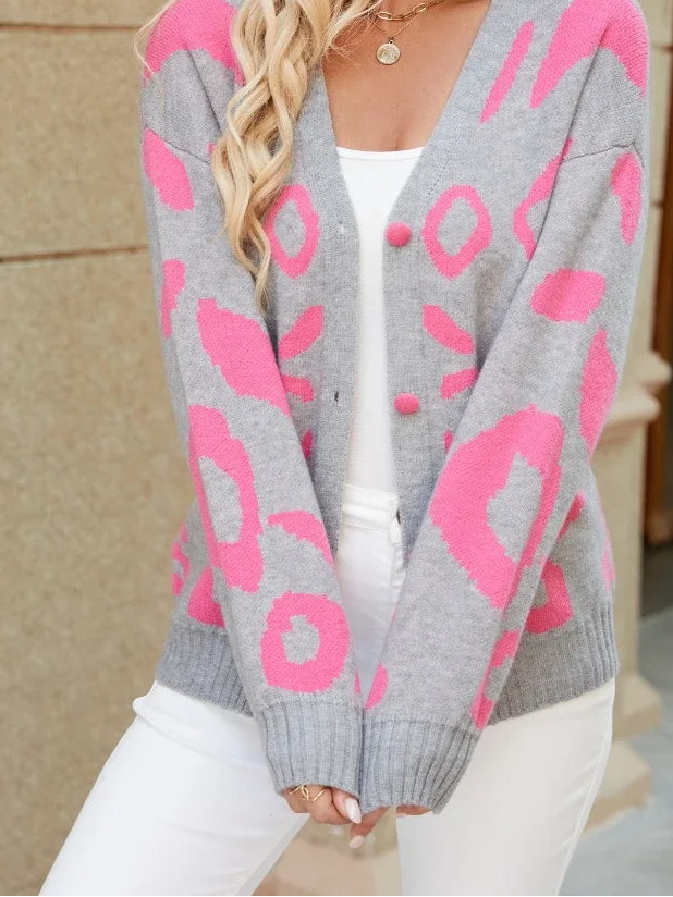 Cardigan imprimé à col en V pour femmes