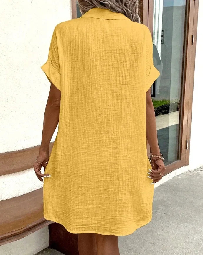 Robe minimaliste à boutons et col en v pour femmes