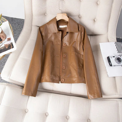 Veste courte femme en simili cuir style coréen