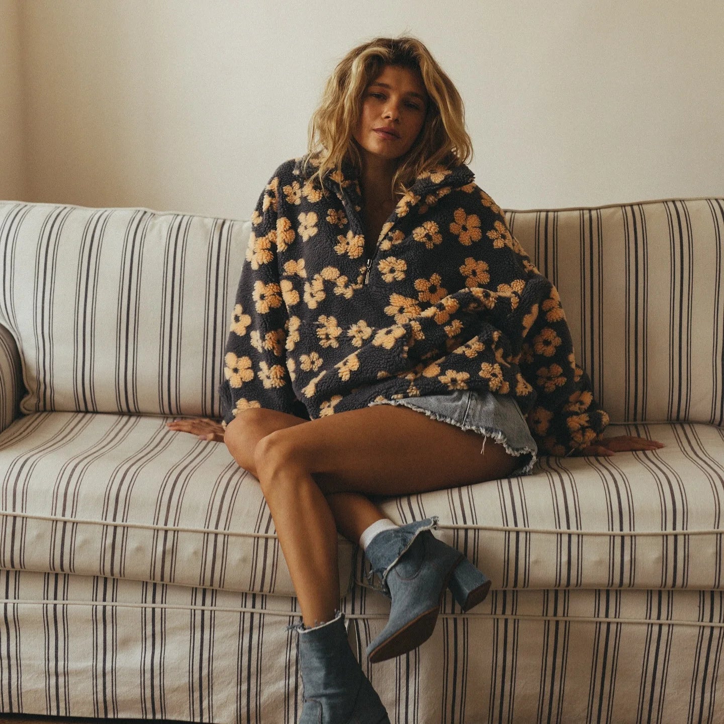 Sweat-shirt en polaire à fleurs pour femmes