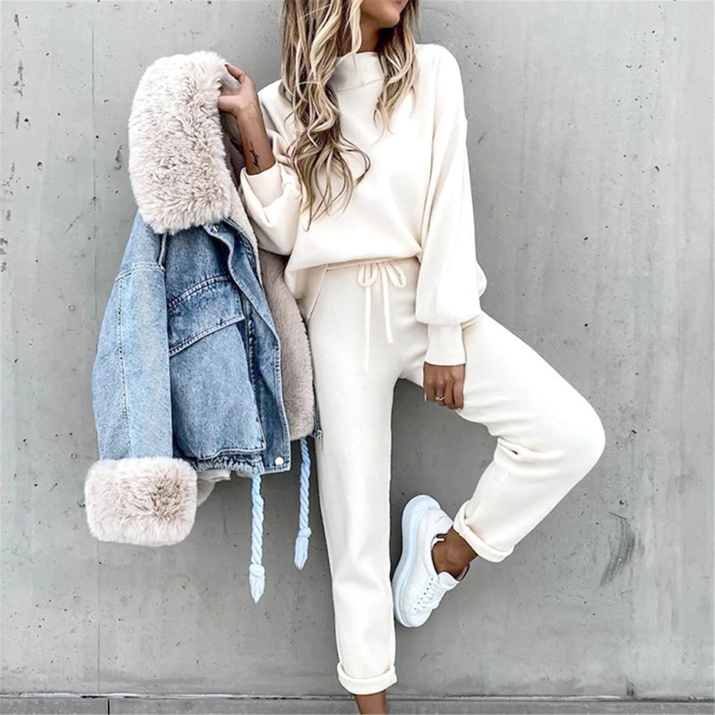 Ensemble deux pièces pantalon et polo à col roulé et manches longues pour femmes