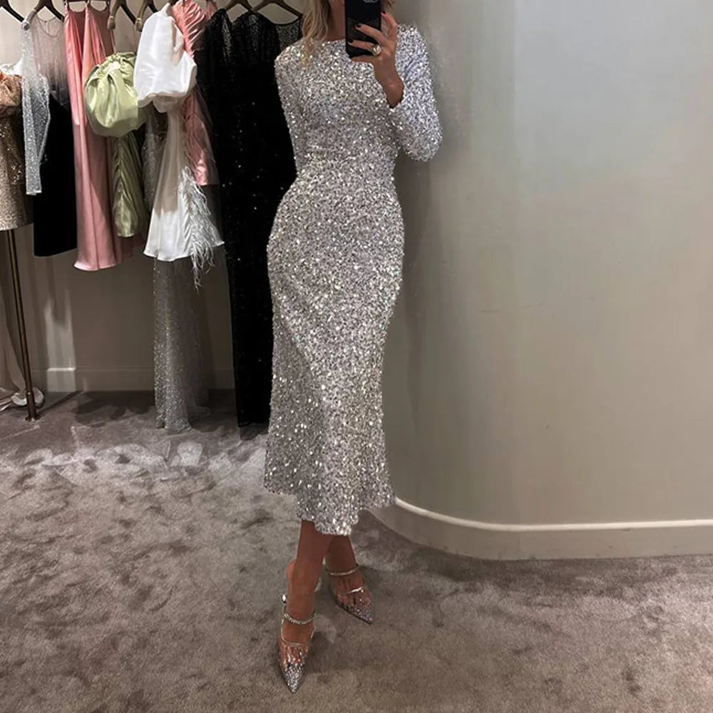 Robe de soirée femme en velours à paillettes