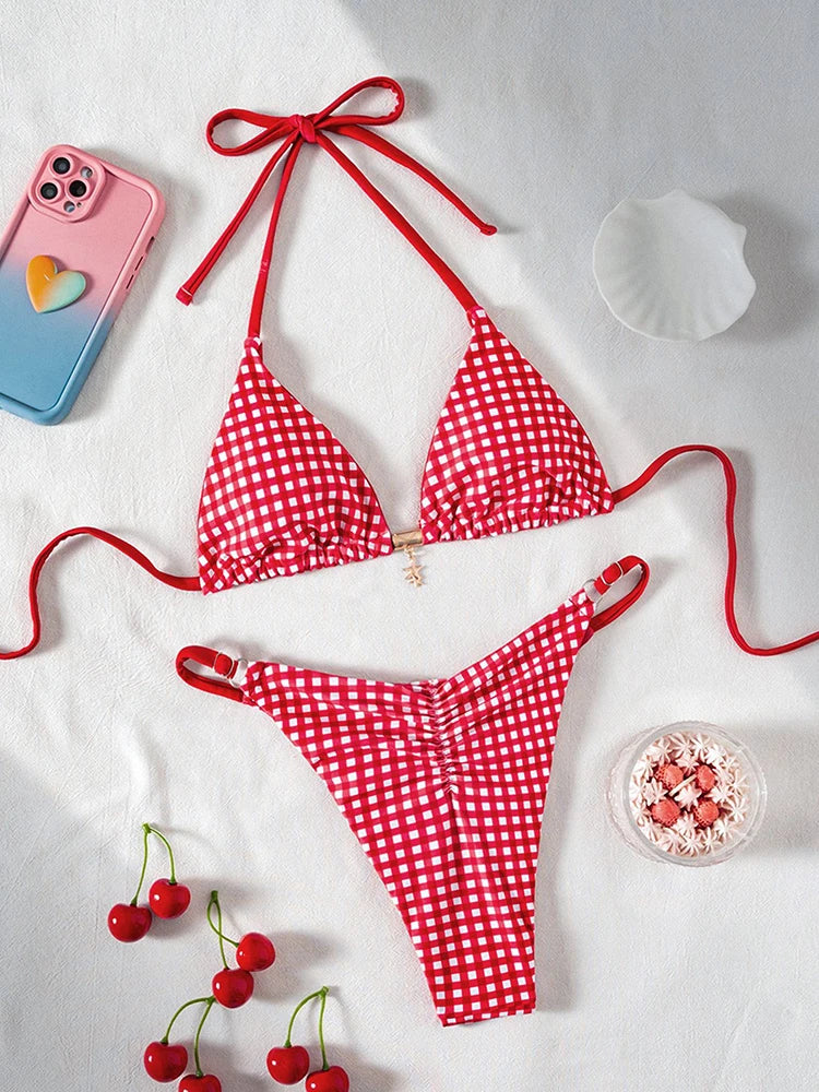 Maillot de bain deux pièces string à lacets et imprimé floral pour femmes
