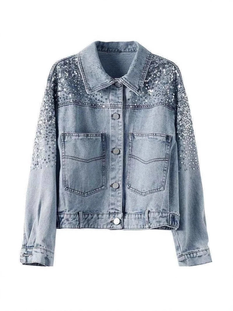 Veste en jean à paillettes pour femmes