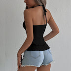 Top à col halter volants sans manches pour femmes