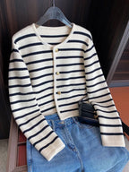 Cardigan en tricot rayé contrastant pour femmes