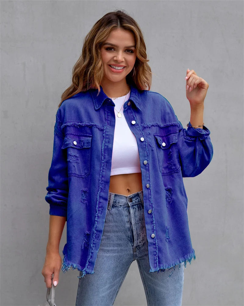 Veste en jean style chemise pour femmes