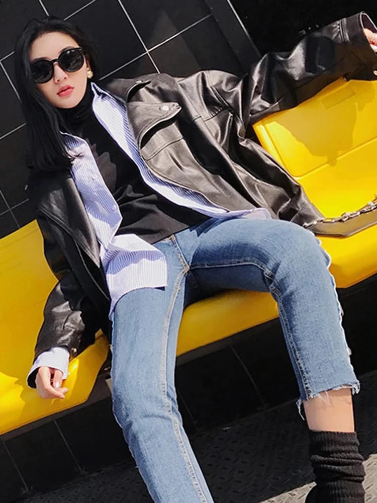 Blouson biker femme souple en simili cuir