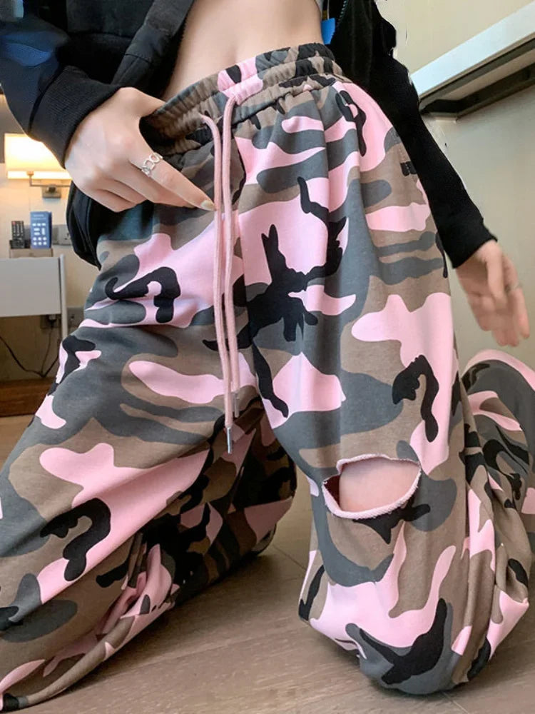 Pantalon à trous imprimé pour femmes