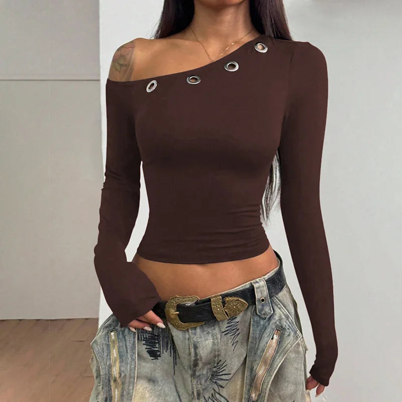 Haut Marron Asymétrique à Anneau – Détail Tendance