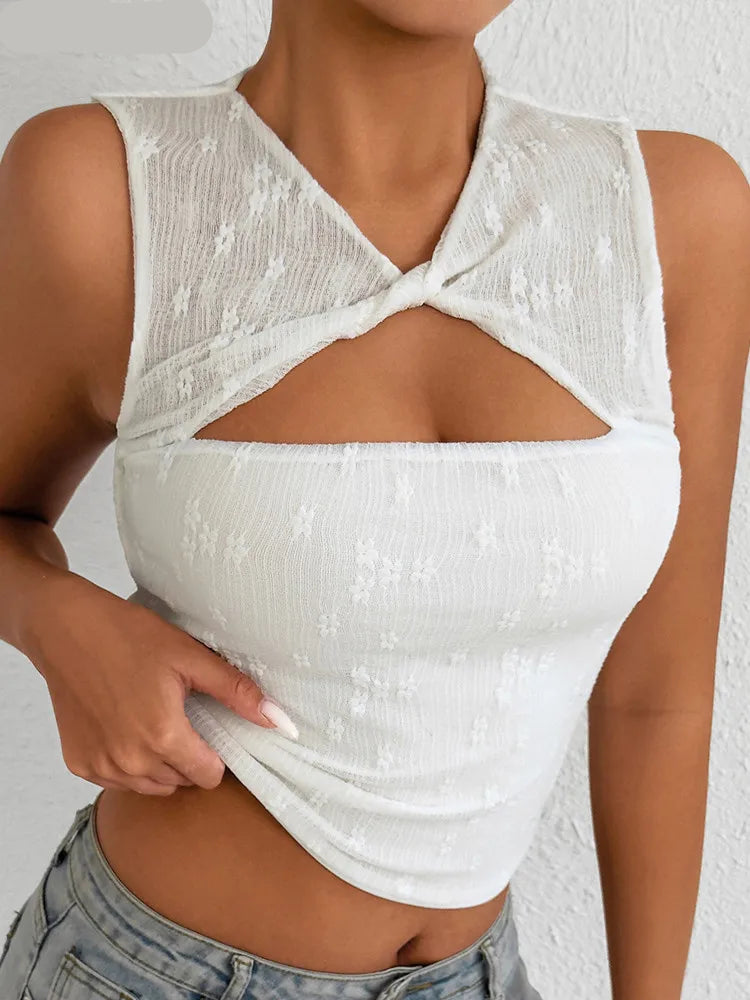 Top court sexy sans manches en dentelle pour femmes