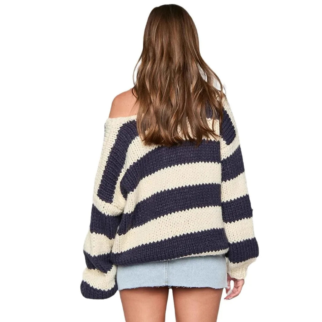 Pull en maille ample décontracté à rayures asymétriques pour femmes