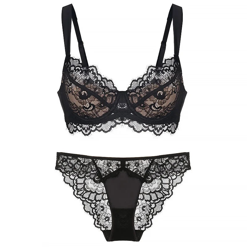 Ensembles soutien-gorge push-up à bonnets fins et culotte pour femmes