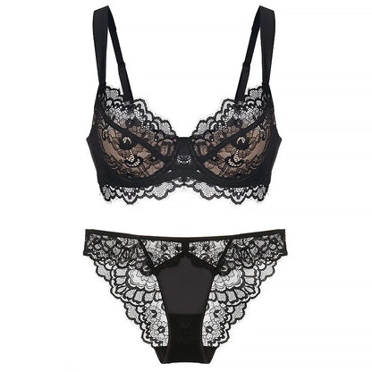 Ensemble Lingerie Femme – Soutien-Gorge Push-Up à Bonnets Fins et Culotte