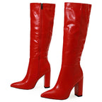Botte en cuir verni pointu talons fins fermeture éclair pour femmes