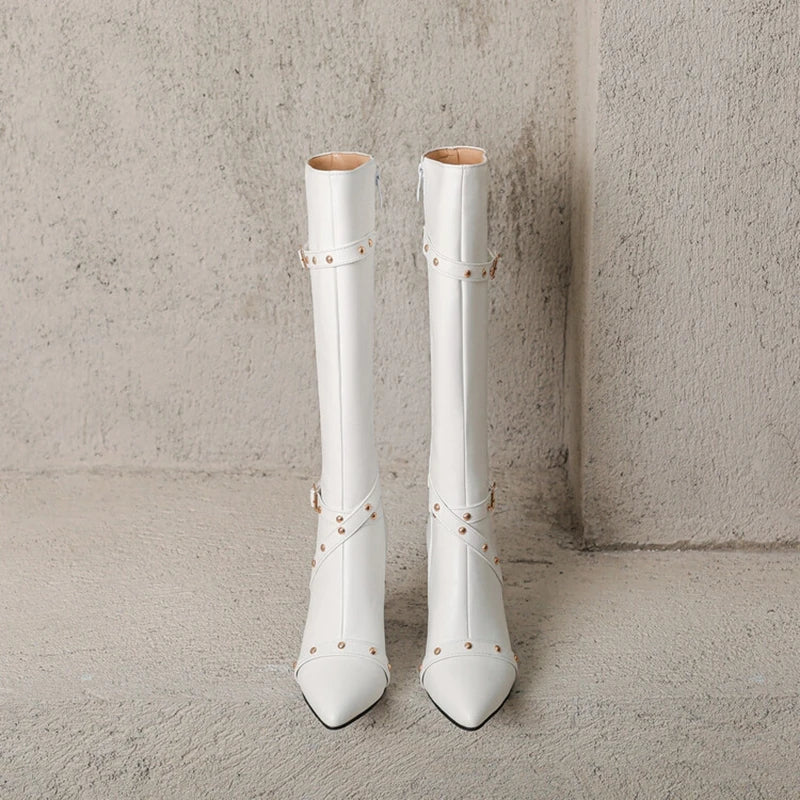 Bottes hautes à bout pointu et talon aiguille de 8 cm pour femmes