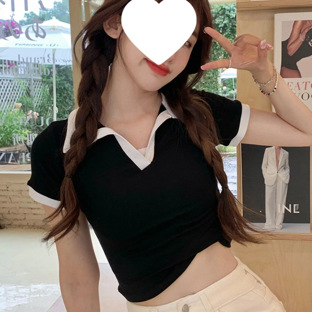 T-shirt polo à manches courtes en coton pur pour femmes