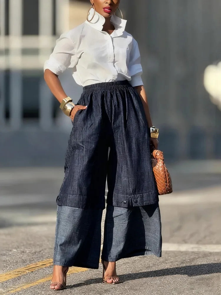 Pantalon en jean à jambes larges ample pour femmes
