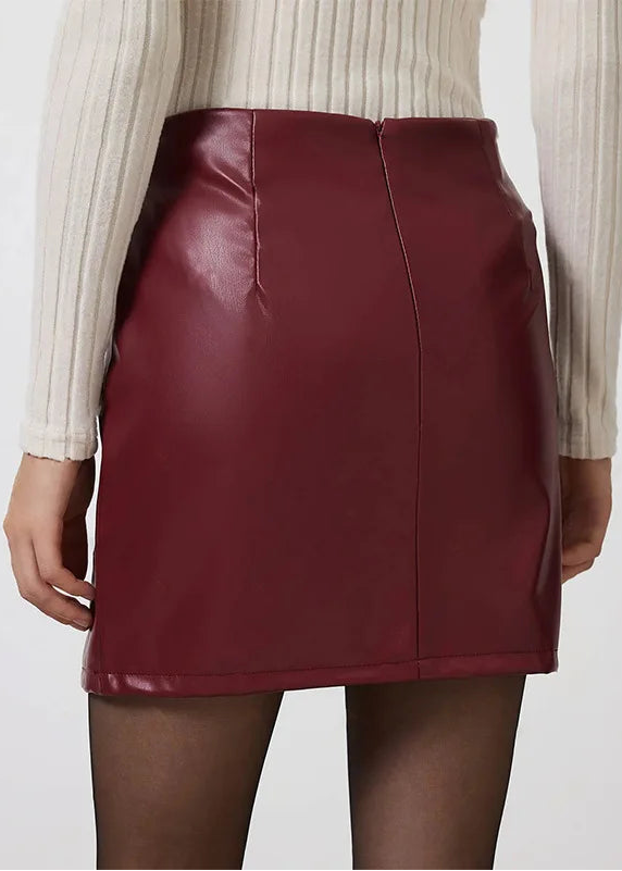 Mini jupes en cuir PU fendu taille haute pour femmes