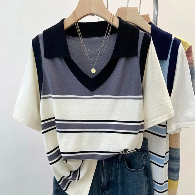 Pull à manches courtes en mousseline de soie pour femmes