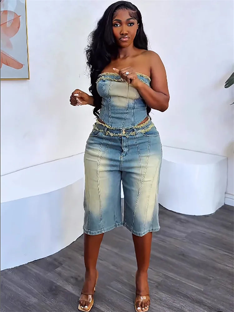Ensemble 2 Pièce en jeans Shorts et top pour femmes