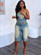 Ensemble 2 Pièce en jeans Shorts et top pour femmes