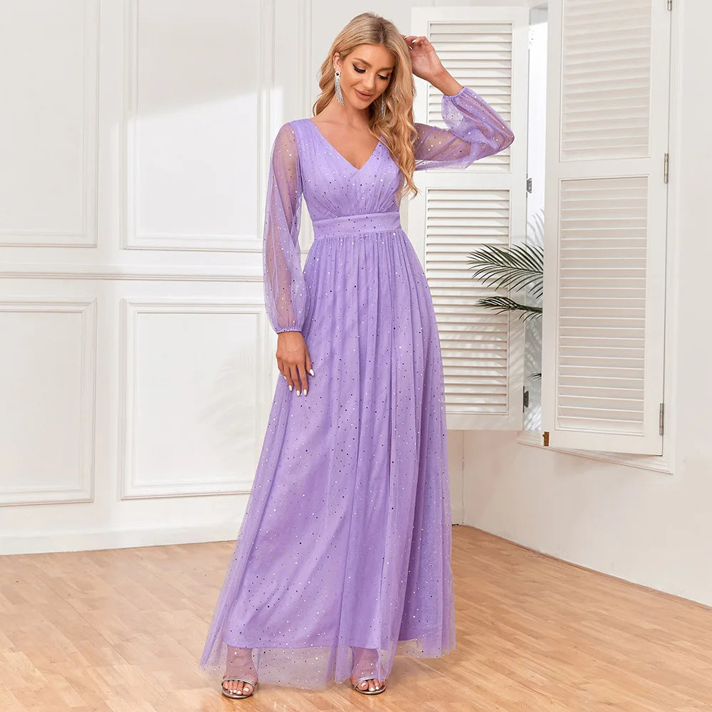 Robe à manches longues col en v pour femmes