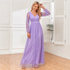 Robe à manches longues col en v pour femmes