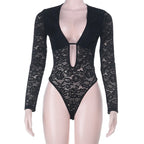 Body noir moulant à manches longues pour femmes