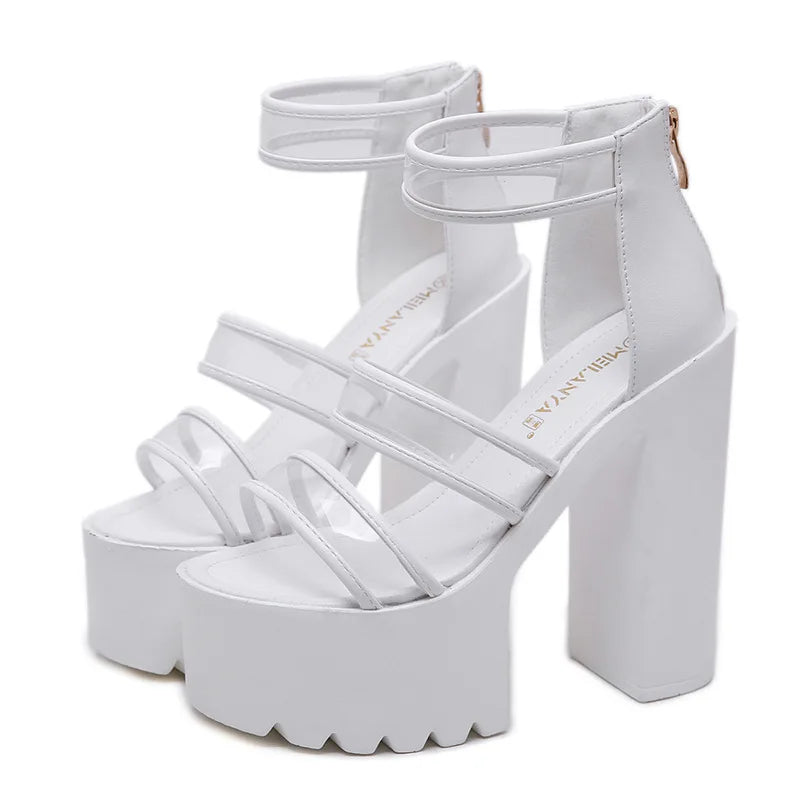 Sandales de mode transparentes en cuir talons pour femmes