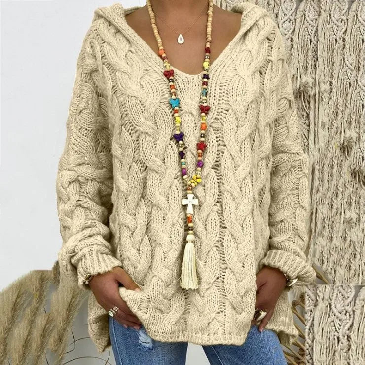 Pull torsadé tricoté de couleur pure pour femmes