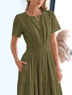 Robe longue plissée élégante style français à col en V pour femmes
