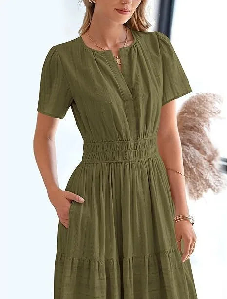 Robe longue plissée élégante style français à col en V pour femmes