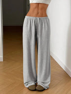Pantalons décontractés unis à taille élastique et jambes larges pour femmes