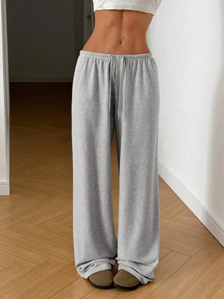 Pantalons décontractés unis à taille élastique et jambes larges pour femmes