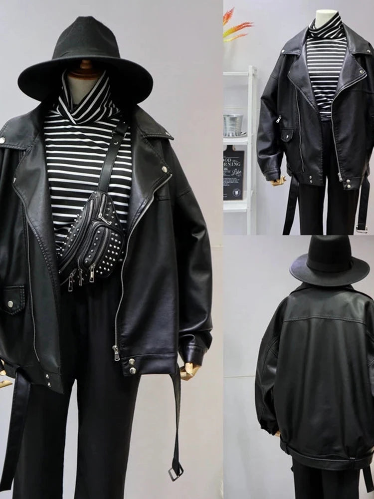 Blouson biker femme souple en simili cuir