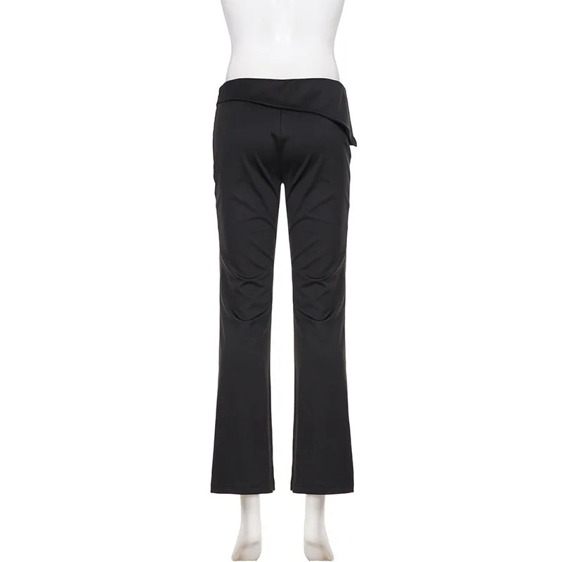 Pantalon large femme noir à rivets