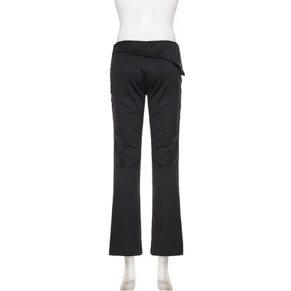 Pantalon large femme noir à rivets