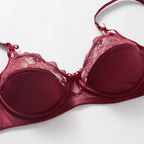 Ensemble soutien-gorge push-up en dentelle brodée de fleurs et culotte pour femmes