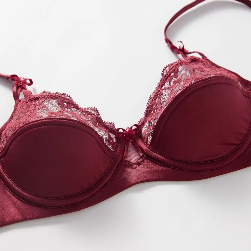 Ensemble soutien-gorge push-up en dentelle brodée de fleurs et culotte pour femmes