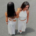 Ensemble deux pièces jupe longue, collier, débardeur dos nu pour femmes