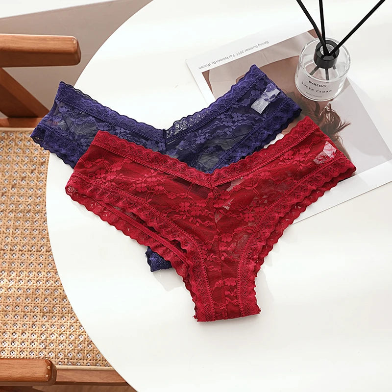 Culottes taille basse en dentelle maille transparente pour femmes
