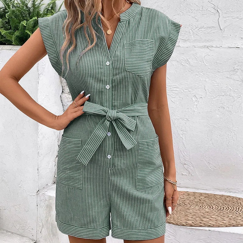 Combinaison short rayée décontractée pour femmes