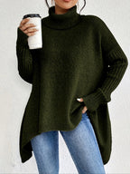 Pull en maille ample à col roulé bleu marine pour femmes