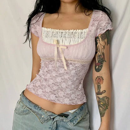 T-Shirt Femme à Manches Courtes – Style Rétro