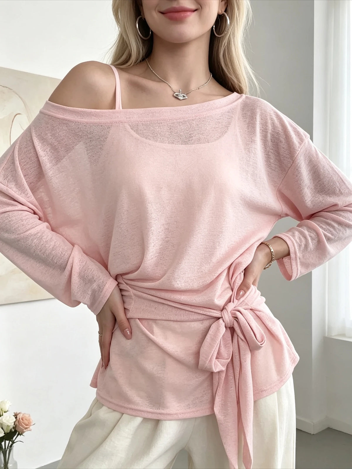 Top Transparent Femme – Épaules Dénudées et Taille Nouée